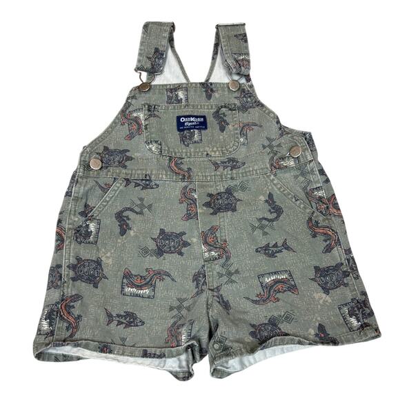 Vintage Oshkosh BGosh Vestbak Fish Turtle Lizard Overalls Baby Toddler 3T - Picture 1 of 8